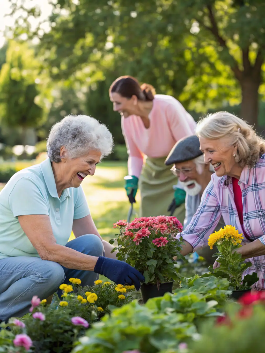 A photograph capturing a group of walkers enjoying a leisurely stroll through a park, emphasizing the accessibility of walking as a sport.