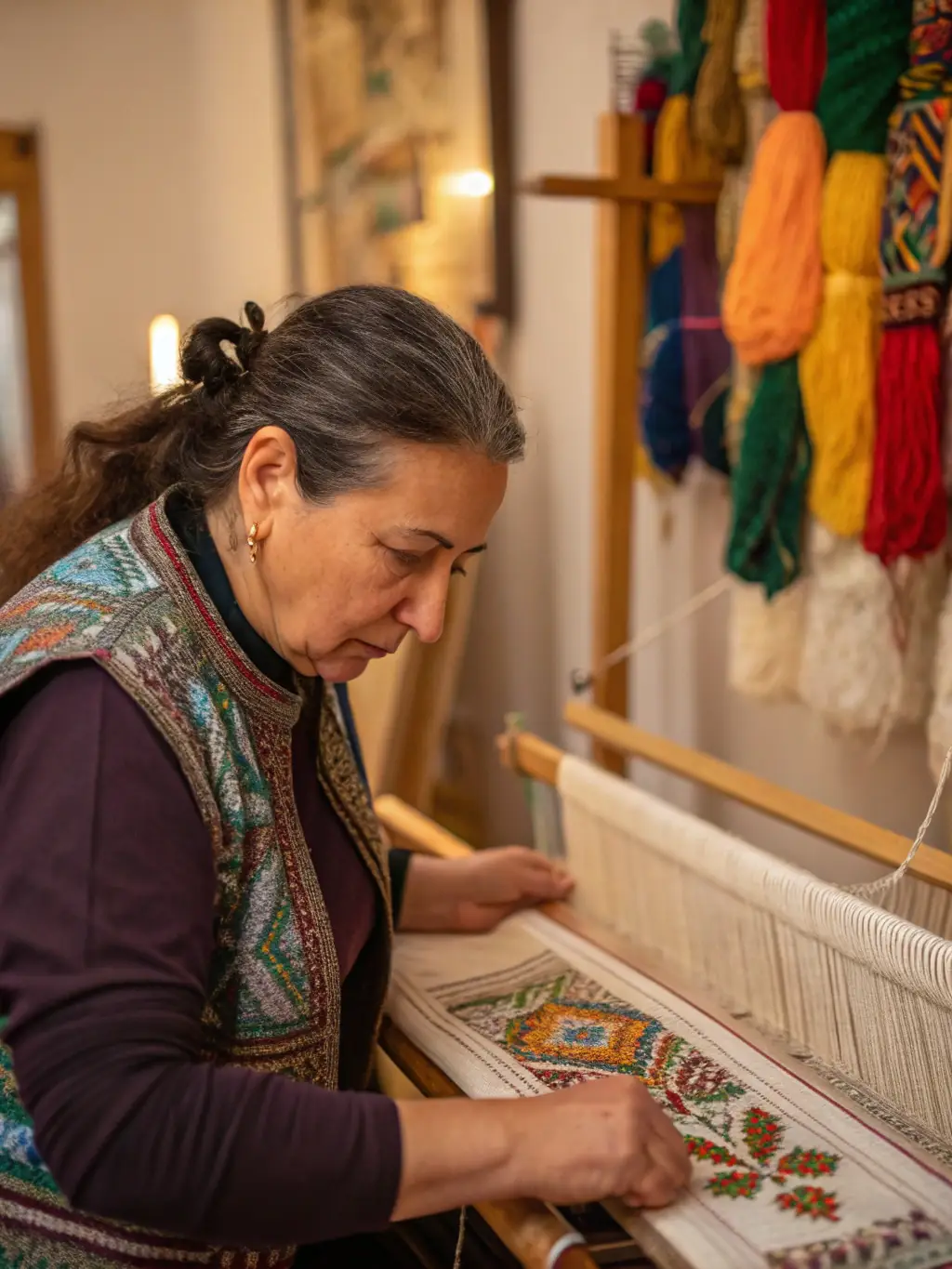 A photograph of a live lace-making demonstration at a public event, with a skilled artisan showcasing the intricate process to an interested audience.