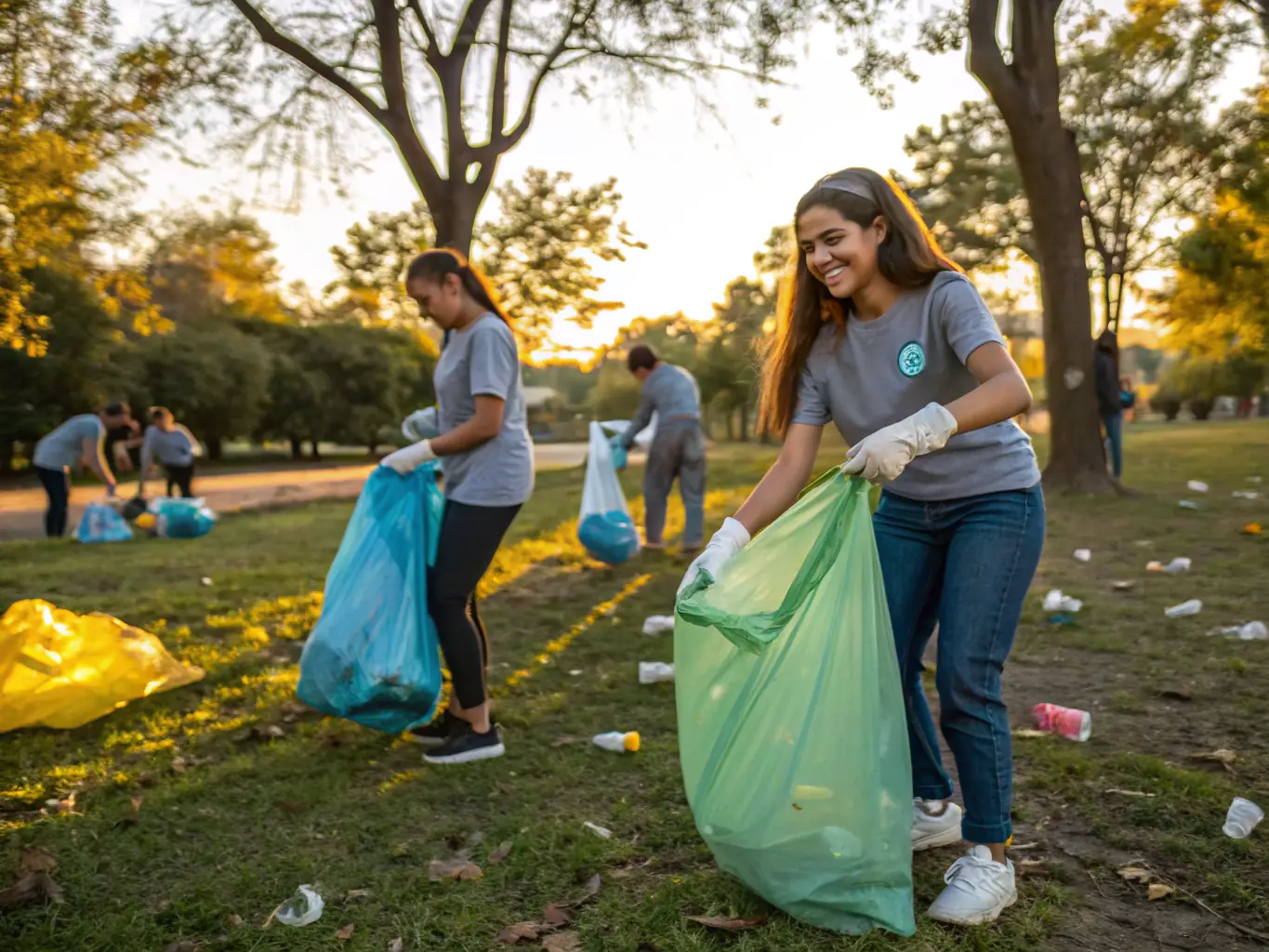 A photograph capturing a group of young volunteers from COMITE INTERDEPARTEMENTAL FSCF AUBE - HAUTE-MARNE participating in a community cleanup event, showcasing their commitment to generosity and civic duty.